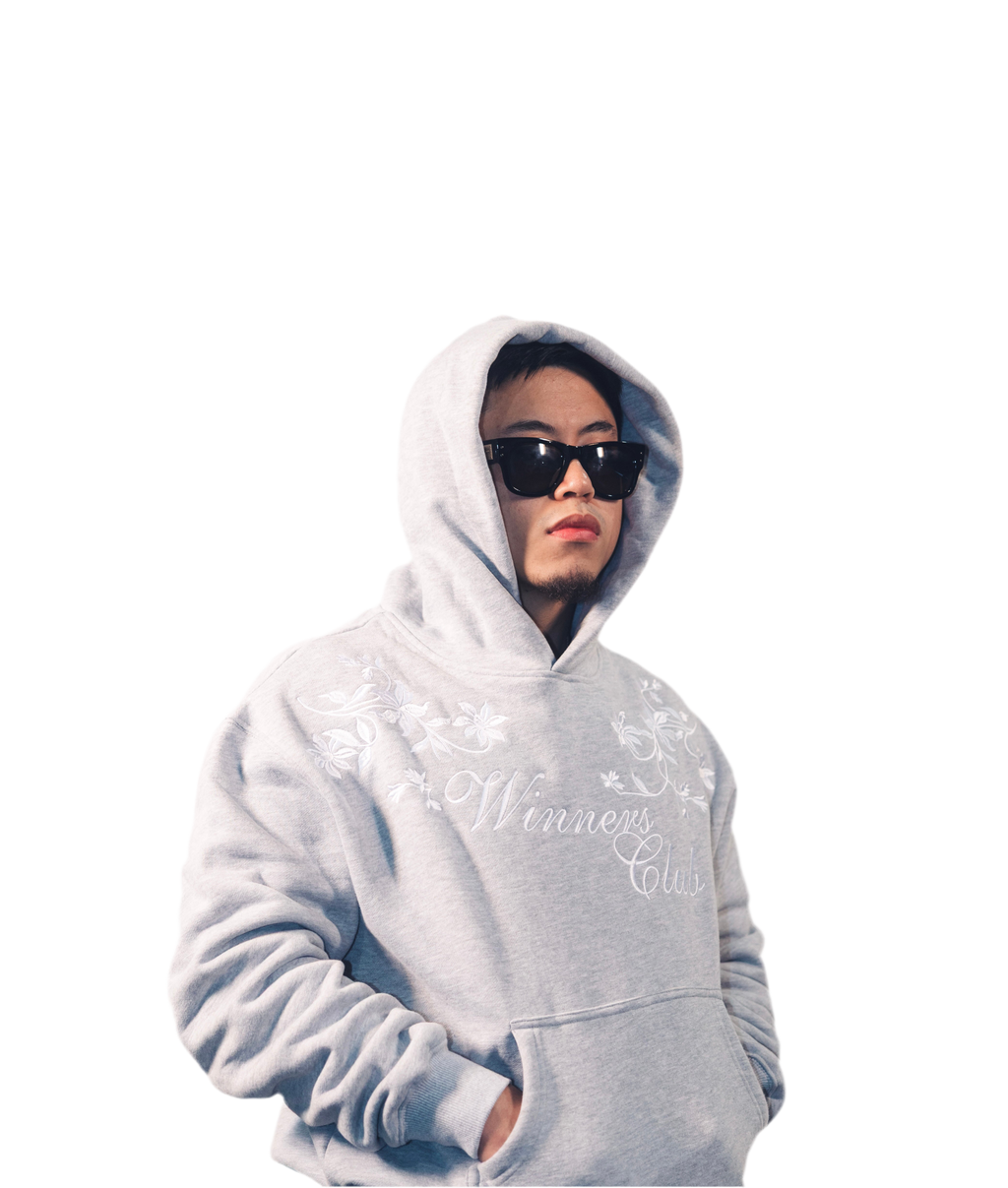 EMBROIDERED FLORAL HOODIE (STONE)